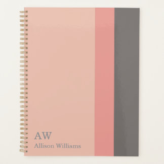 Monogramm Personalisiert Pink, Rose Sand & Grau Planer
