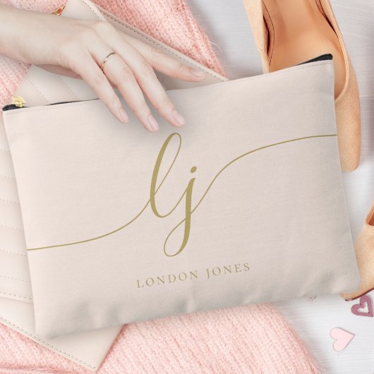 Monogramm Personalisiert rosa Anfangsname Pink Gol Zubehörtasche