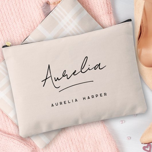 Monogramm Personalisiert rosa Bezeichnung Kariert Zubehörtasche