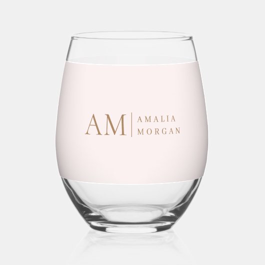 Monogramm Personalisiert rosa Initial und Name Weinglas Ohne Stiel (Vorderseite)