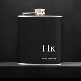 Monogramm Personalisiert Schwarz-weiß Flachmann