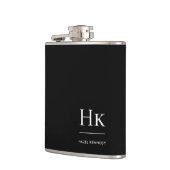 Monogramm Personalisiert Schwarz-weiß Flachmann (Links)