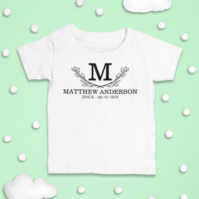 Monogramm personalisiert Schwarz-Weiß-Name Baby T-shirt (Von Creator hochgeladen)