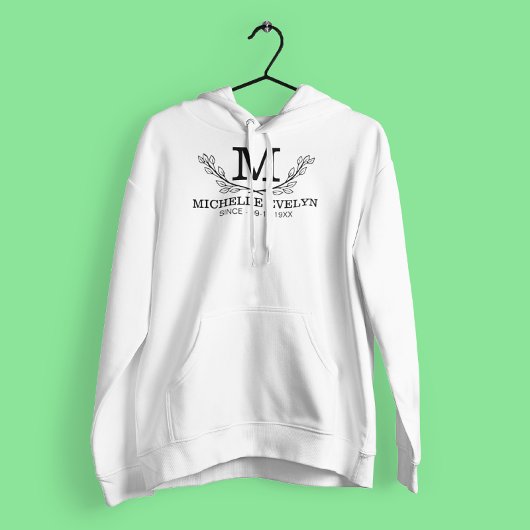 Monogramm personalisiert Schwarz-Weiß-Name Hoodie
