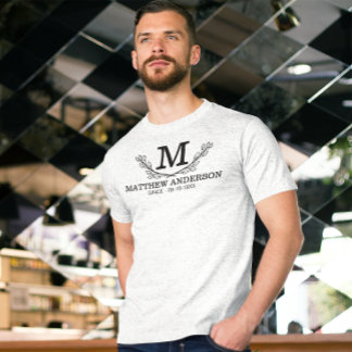 Monogramm personalisiert Schwarz-Weiß-Name T-Shirt