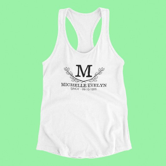 Monogramm personalisiert Schwarz-Weiß-Name Tank Top