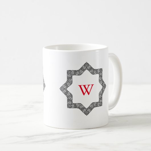 Monogramm Personalisiert Schwarz/Weiß-Swirbel-Desi Kaffeetasse (VorderseiteRechts)