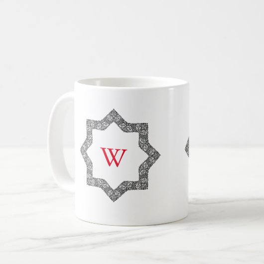 Monogramm Personalisiert Schwarz/Weiß-Swirbel-Desi Kaffeetasse (Vorderseite Links)