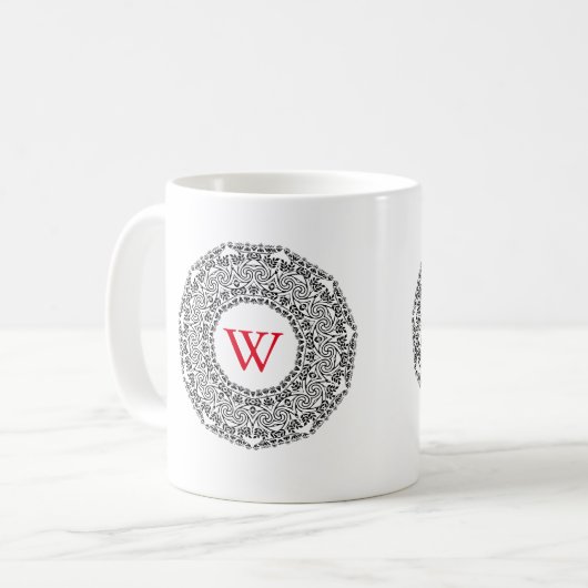 Monogramm Personalisiert Schwarz/Weiß-Swirbel-Desi Kaffeetasse (Vorderseite Links)