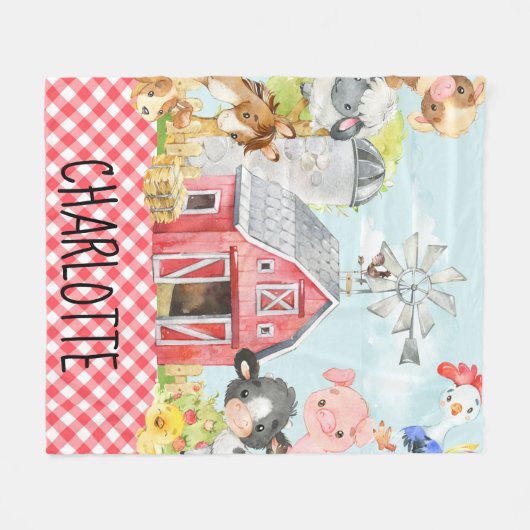Monogramm Personalisierte Barnyard-Tiere Fleecedecke (Vorderseite (Horizontal))