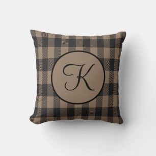 Monogramm personalisierte Braun und Schwarz Buffal Kissen