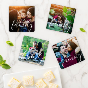 Monogramm personalisierte Familie 4 Foto Untersetzer Set