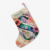 Monogramm Personalisierte florale Rose Kleiner Weihnachtsstrumpf (Rückseite (Hängend))