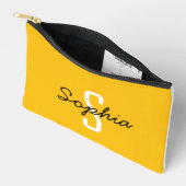 Monogramm Personalisierte Kalligraphie Name Gelb Zubehörtasche (Offen)