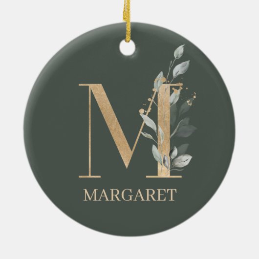 Monogramm Personalisierte Keramik Floral Keramik Ornament (Hinten)