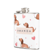 Monogramm Personalisierte Niedliche Dackel Dog Flachmann (Links)