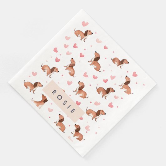 Monogramm Personalisierte Niedliche Dackel Dog Serviette (Ecke)