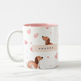 Monogramm Personalisierte Niedliche Dackel Dog Zweifarbige Tasse