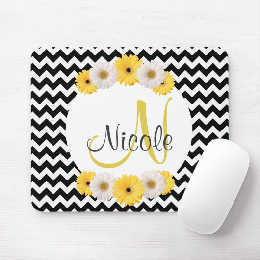 Monogramm Personalisierte Schwarz-weiße Zickzack T Mousepad (Mit Mouse)