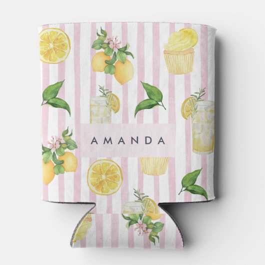 Monogramm Personalisierte Wasserfarben Lemonade Dosenkühler (Rückseite)