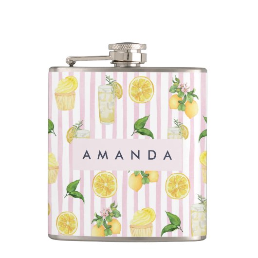 Monogramm Personalisierte Wasserfarben Lemonade Flachmann (Vorderseite)