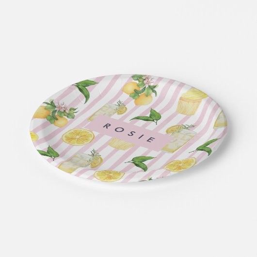 Monogramm Personalisierte Wasserfarben Lemonade Pappteller (Schrägansicht)