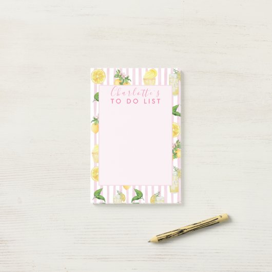 Monogramm Personalisierte Wasserfarben Lemonade Post-it Klebezettel (Auf Schreibtisch)