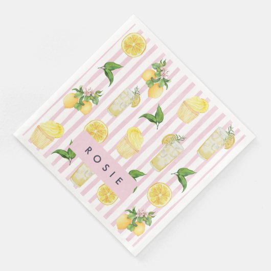 Monogramm Personalisierte Wasserfarben Lemonade Serviette (Ecke)