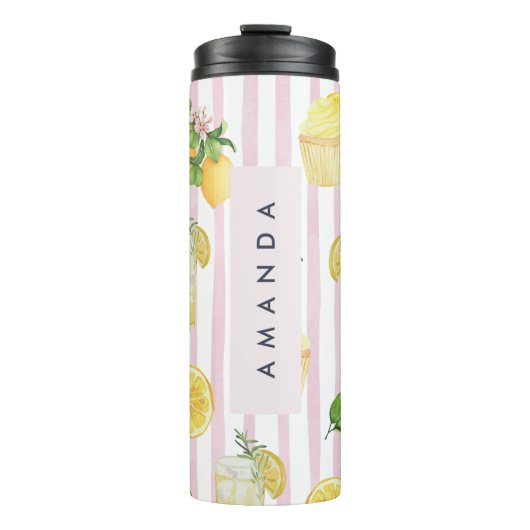 Monogramm Personalisierte Wasserfarben Lemonade Thermosbecher (Vorderseite)