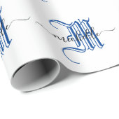 Monogramm personalisierter Anfangsname blau Geschenkpapier (Rolleneckpunkt)