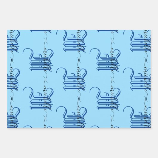 Monogramm personalisierter Anfangsname blau Geschenkpapier Set (Vorderseite 2)