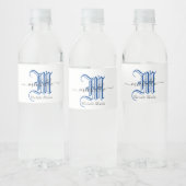 Monogramm personalisierter Anfangsname blau Wasserflaschenetikett (Flaschen)