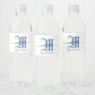 Monogramm personalisierter Anfangsname blau Wasserflaschenetikett
