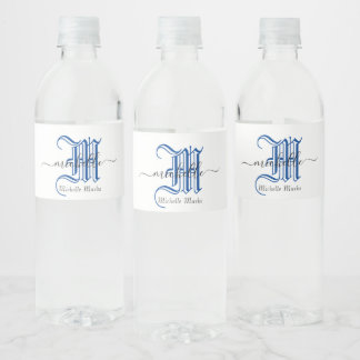 Monogramm personalisierter Anfangsname blau Wasserflaschenetikett