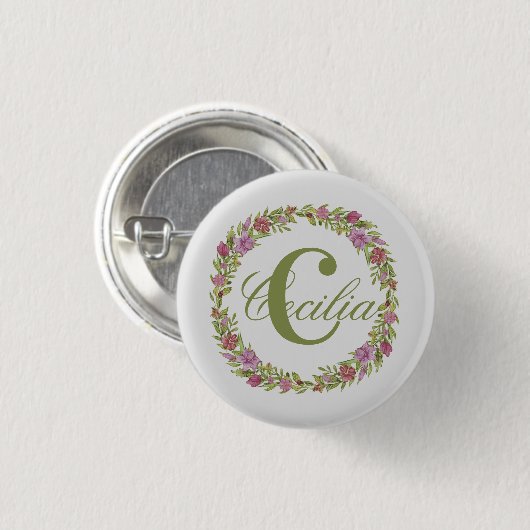 Monogramm personalisierter Blumenschaden Button (Vorne & Hinten)