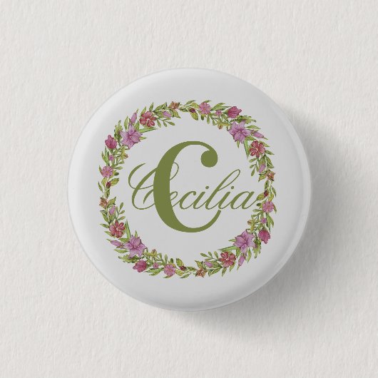 Monogramm personalisierter Blumenschaden Button (Vorderseite)