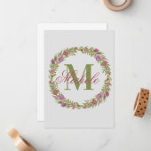 Monogramm personalisierter Blumenschaden Mitteilungskarte (Vorderseite/Rückseite Beispiel)