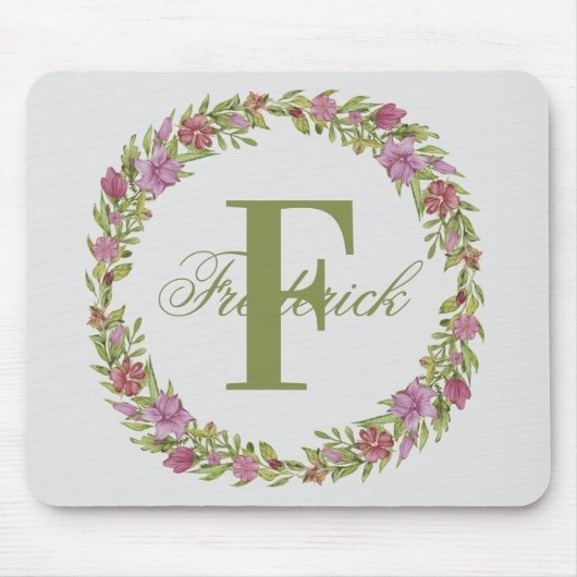 Monogramm personalisierter Blumenschaden Mousepad (Vorne)