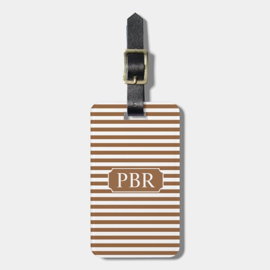 Monogramm Personalisierter brauner Streifen Gepäck Gepäckanhänger (Vorderseite vertikal)