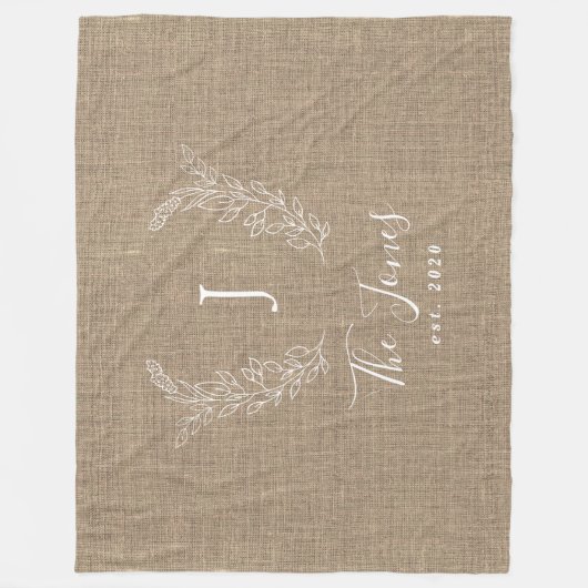 Monogramm personalisierter Familienname rustikaler Fleecedecke (Vorderseite)