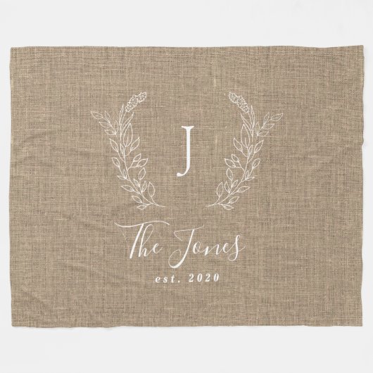 Monogramm personalisierter Familienname rustikaler Fleecedecke (Vorderseite (Horizontal))