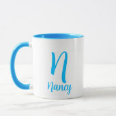 Monogramm personalisierter Name Eleganblau Typogra Tasse (Links)