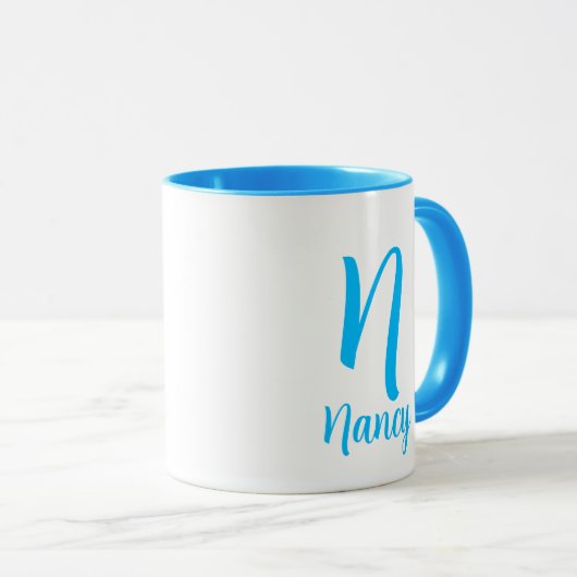 Monogramm personalisierter Name Eleganblau Typogra Tasse (VorderseiteRechts)