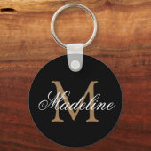 Monogramm personalisierter Name Elegantes Schwarze Schlüsselanhänger (Vorderseite)
