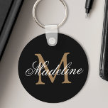 Monogramm personalisierter Name Elegantes Schwarze Schlüsselanhänger<br><div class="desc">Erstellen Sie Ihren eigenen personalisierten schwarzen runden Schlüsselanhänger mit Ihrem benutzerdefinierten Kalligraphieskriptnamen und Monogramm.</div>