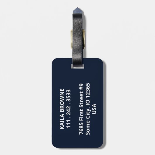 Monogramm | Personalisierter Navy Blue Design | Gepäckanhänger (Rückseite vertikal)