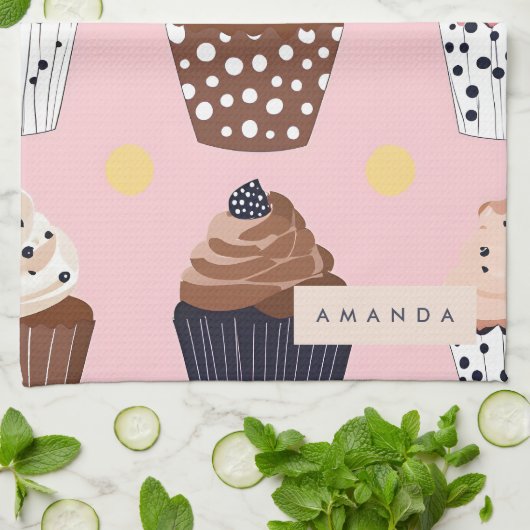 Monogramm Personalisierter Niedlicher Süßkuchen Geschirrtuch (Gefaltet)