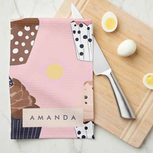 Monogramm Personalisierter Niedlicher Süßkuchen Geschirrtuch (Viertel Falte)