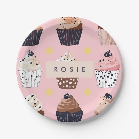 Monogramm Personalisierter Niedlicher Süßkuchen Pappteller (Vorderseite)