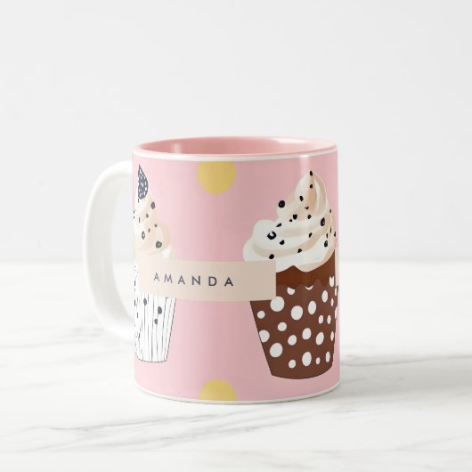 Monogramm Personalisierter Niedlicher Süßkuchen Zweifarbige Tasse (Vorderseite Links)